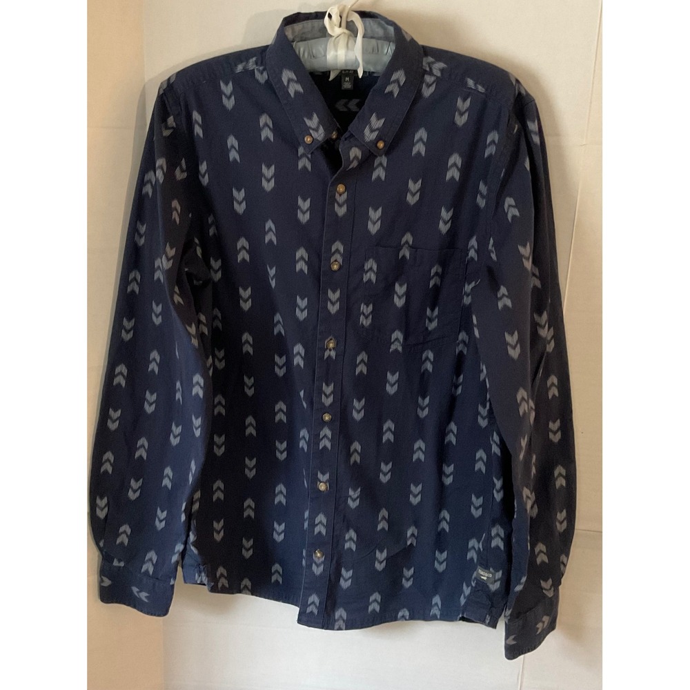 Toad&Co Mattock II Slim Fit Shirt Mens Medium Navy Blue Organic Cotton Chevron